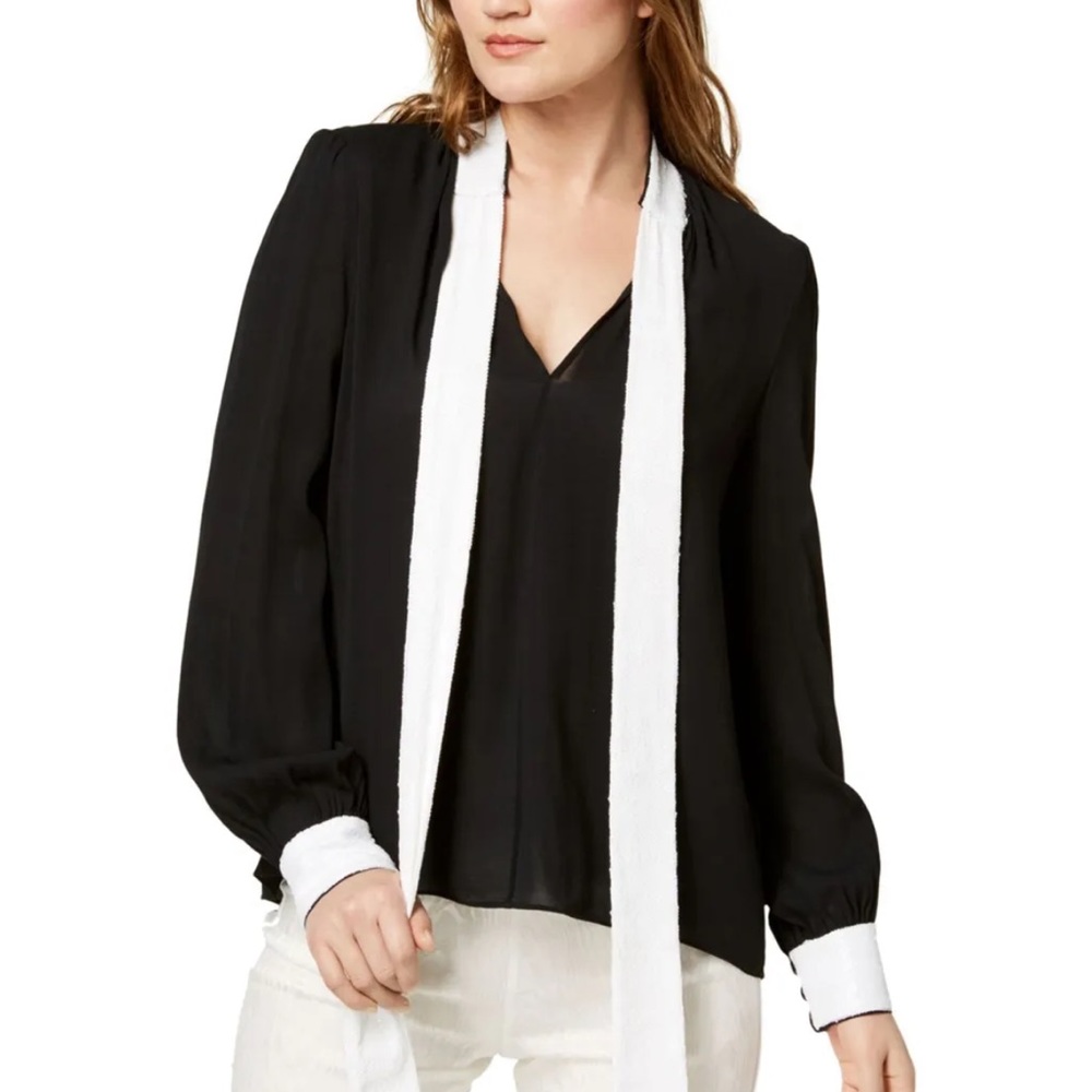 Rachel Zoe Collection Viscose Blouse, V-Neckline, Sequined Cuffs and Tie, Size 6